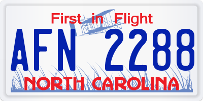 NC license plate AFN2288