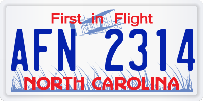 NC license plate AFN2314