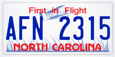 NC license plate AFN2315