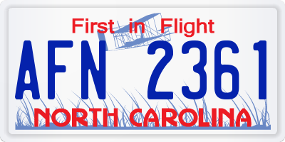 NC license plate AFN2361