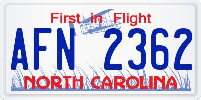 NC license plate AFN2362