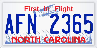 NC license plate AFN2365