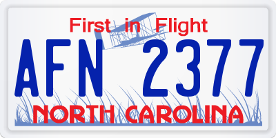 NC license plate AFN2377