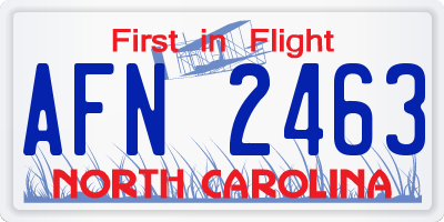 NC license plate AFN2463
