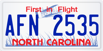 NC license plate AFN2535