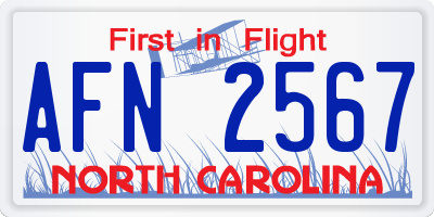 NC license plate AFN2567