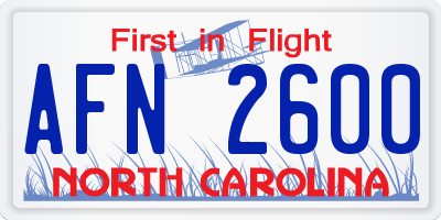 NC license plate AFN2600