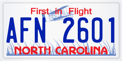 NC license plate AFN2601