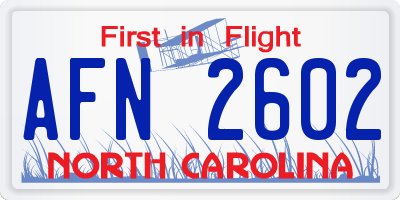 NC license plate AFN2602