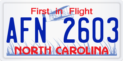 NC license plate AFN2603