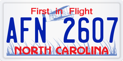 NC license plate AFN2607