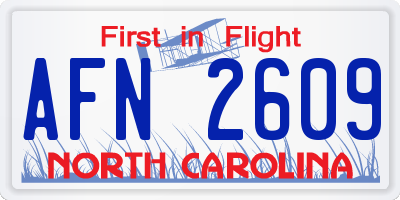 NC license plate AFN2609
