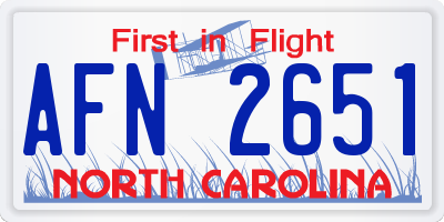 NC license plate AFN2651