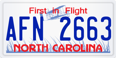 NC license plate AFN2663