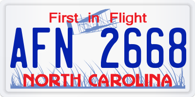 NC license plate AFN2668