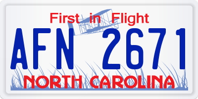 NC license plate AFN2671