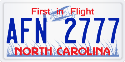 NC license plate AFN2777