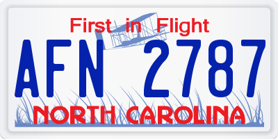NC license plate AFN2787