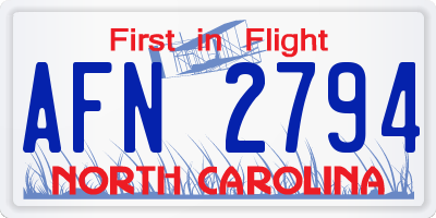 NC license plate AFN2794