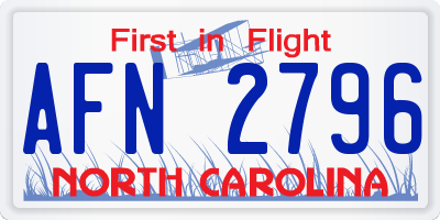 NC license plate AFN2796
