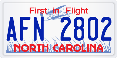 NC license plate AFN2802