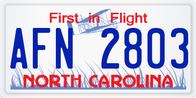 NC license plate AFN2803