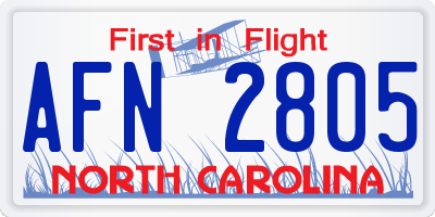 NC license plate AFN2805