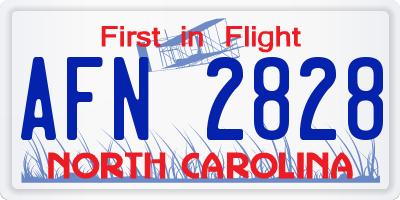 NC license plate AFN2828