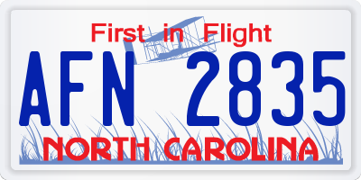 NC license plate AFN2835