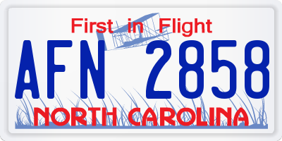 NC license plate AFN2858