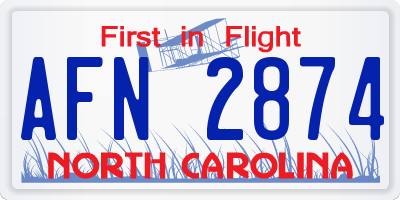 NC license plate AFN2874