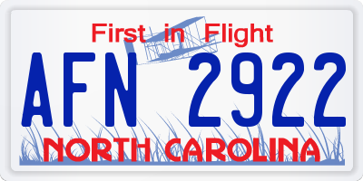 NC license plate AFN2922