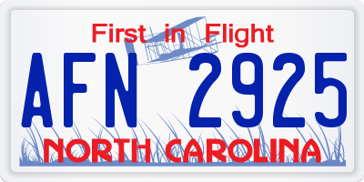 NC license plate AFN2925