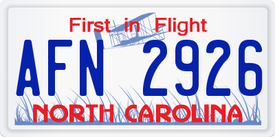 NC license plate AFN2926