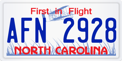 NC license plate AFN2928