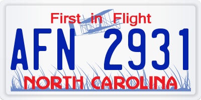 NC license plate AFN2931