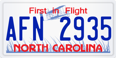 NC license plate AFN2935