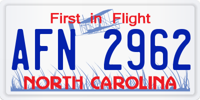 NC license plate AFN2962