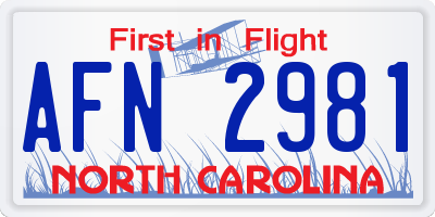 NC license plate AFN2981