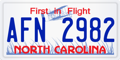 NC license plate AFN2982