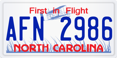 NC license plate AFN2986