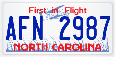 NC license plate AFN2987