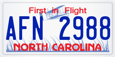 NC license plate AFN2988