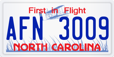 NC license plate AFN3009
