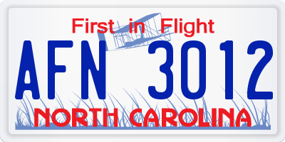 NC license plate AFN3012