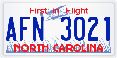 NC license plate AFN3021