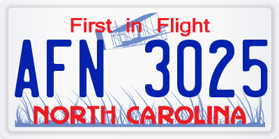 NC license plate AFN3025