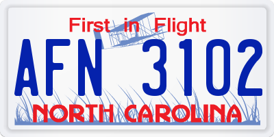 NC license plate AFN3102