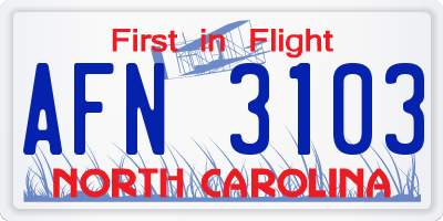 NC license plate AFN3103