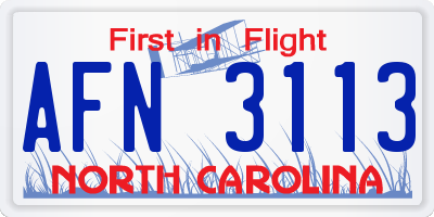 NC license plate AFN3113